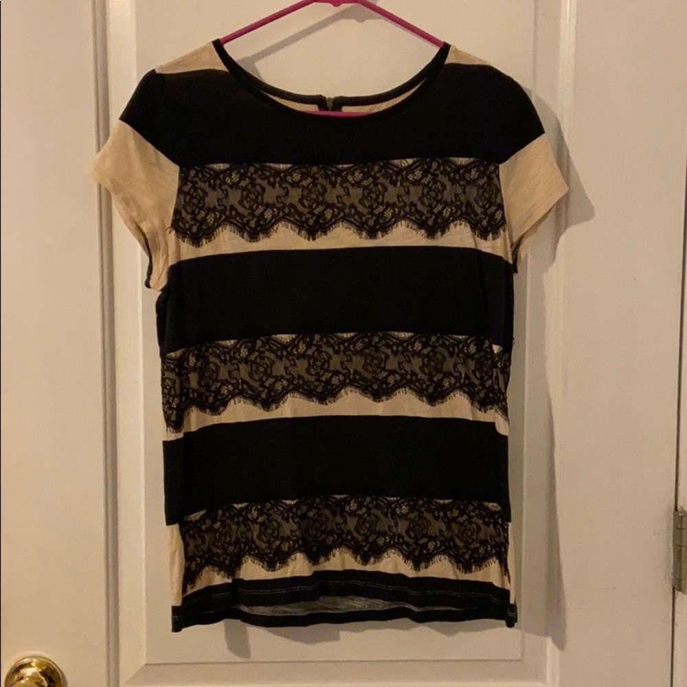 Black and Cream Striped Shirt with Lace